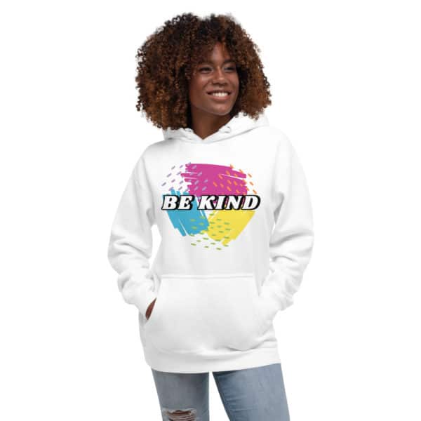 be kind unisex white hoodie